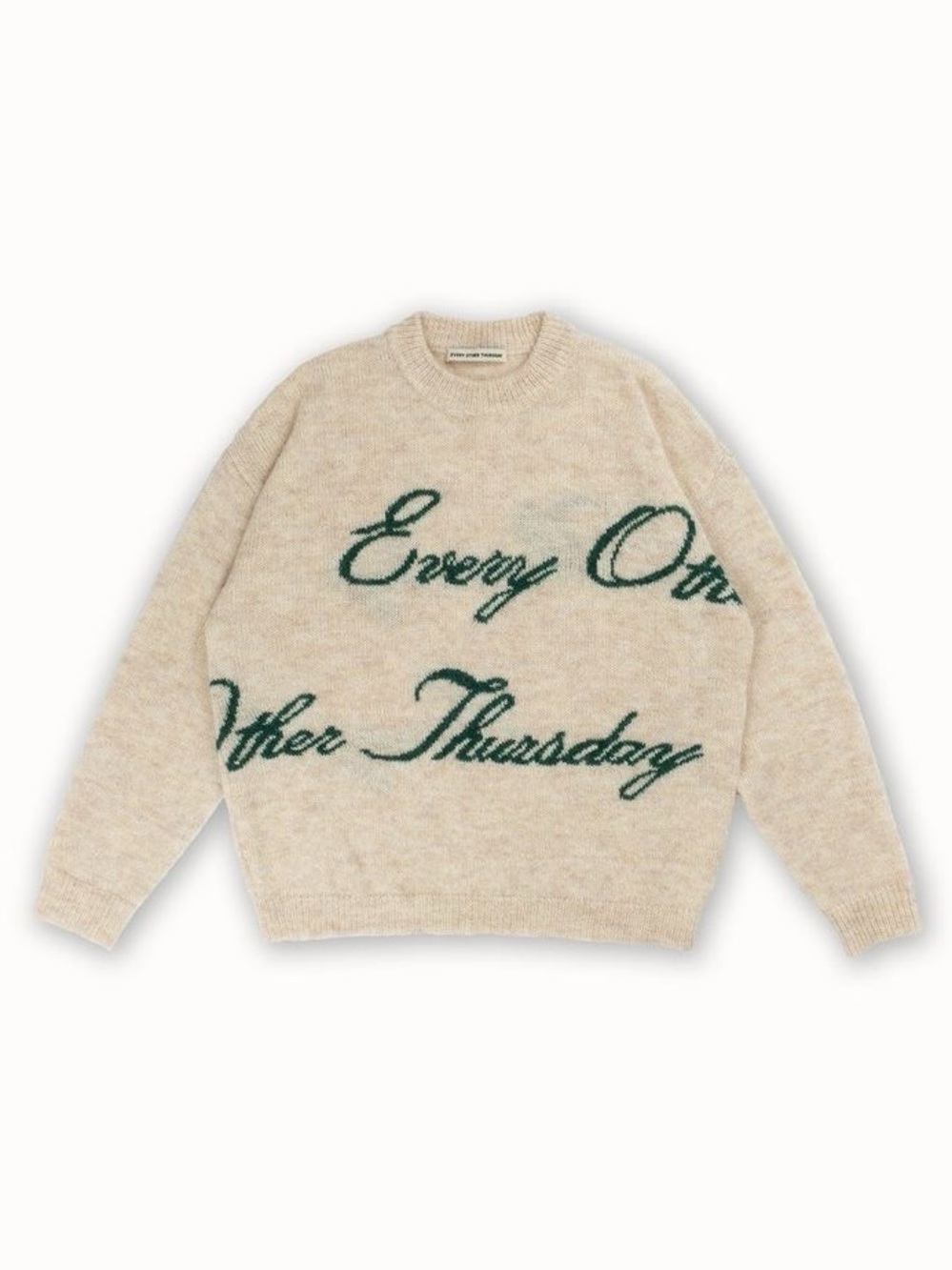 Every Other Thursday Intarsia Logo Knit Sweater Mohair Wool Sz Small Relaxed Fit
